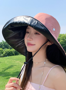 欧倍雅黑胶超大帽檐防晒渔夫帽