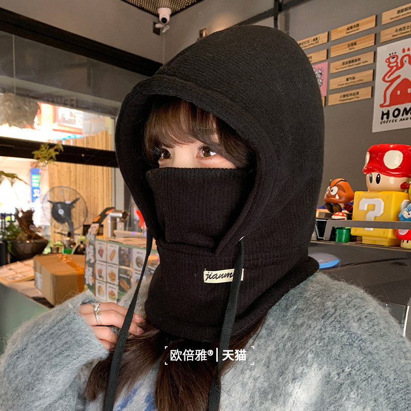 冬天骑车防寒套头帽子女面罩围脖一体保暖护耳加厚棉帽户外雷锋帽