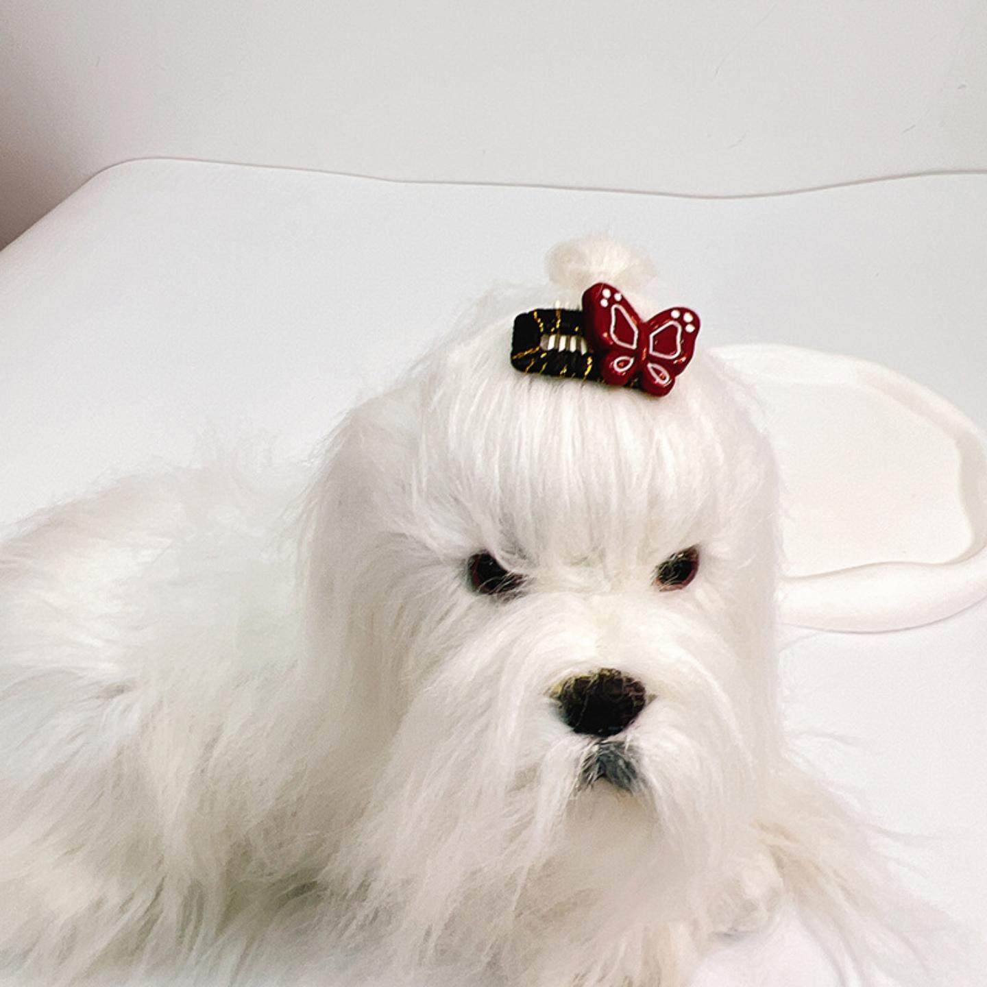 新款约克夏红色蝴蝶结头饰宠物发夹狗狗发卡马尔济斯卡子小狗夹子,淘宝优惠券,粉丝福利购,淘宝优惠卷