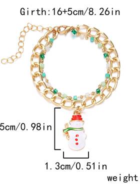欧美跨境新款圣诞节滴油绿色圣诞树链条双层吊坠手链简约时尚手饰
