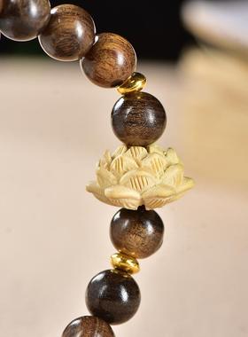 奇楠沉香手串diy黄杨木莲花好事连连隔珠梅花配饰8mm女士文玩手链