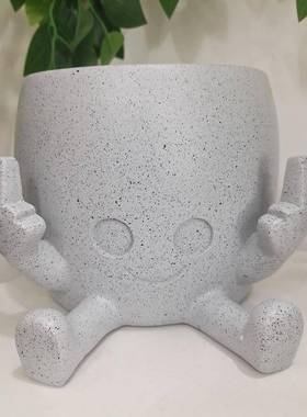 跨境新款卡通创意小人竖手指多肉花瓶盆栽树脂工艺品摆件现货