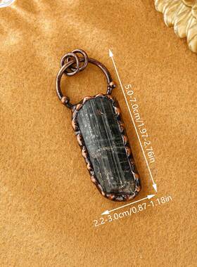 跨境复古风绿碧玺原石不定形纯手工烧焊电镀古铜朋克嘻哈小众吊坠