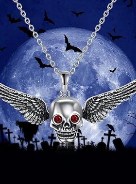 wish跨境新品万圣节骷颅头翅膀项链欧美时尚夸张节日礼物项饰