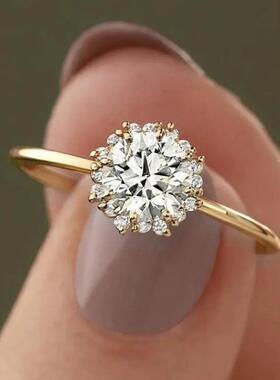 wish新款创意镶钻雪花戒指欧美树叶大圆钻套戒仿真钻戒饰品