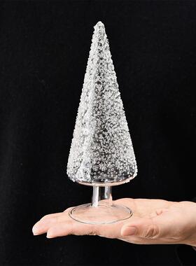 创意绿色玻璃圣诞树圣诞节桌面圣诞节日装饰摆件圣诞雪松工艺品