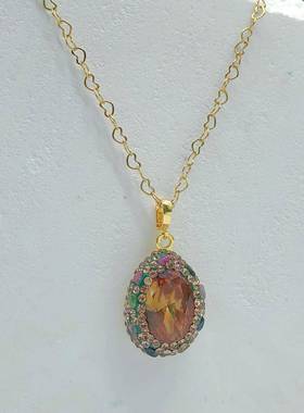 钛钢爱心项链光感变色苏丹石水滴形吊坠镶嵌彩色碧玺碎石简约百搭