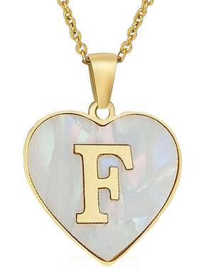 亚马逊爆款26字母项链吊坠爱心镶贝壳项链韩版气质百搭吊坠饰品