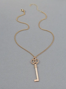 欧美新款热卖时尚潮流爱心钥匙项链小众百搭爱心颈饰饰品