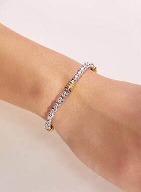 欧美时尚钛钢方珍珠手链间金手链项链男女通用粗糙霸气链百搭配饰