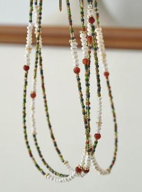 「杜比尼花园」法式复古彩色串珠项链女小众百搭新款珍珠文艺颈链
