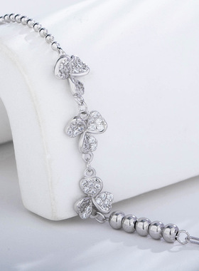 法国george melis精工三叶草银项链满钻三叶草吊坠锁骨链花朵