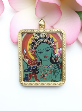 全手绘绿度母吊坠男女款
