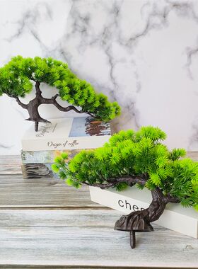 仿真迎客松假花塑料花盆