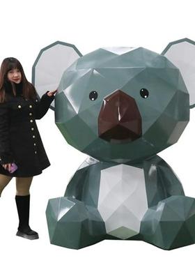 大型不锈钢卡通几何动物雕塑兔子熊考拉象定制网红美陈公仔摆件