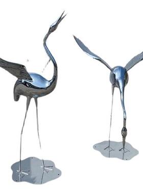 镜面不锈钢火烈鸟仙鹤雕塑售楼处庭院水池景观装饰落地摆件艺术品
