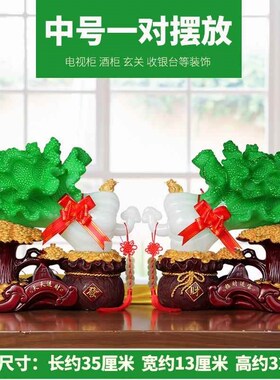 高档玉白菜摆发财件树存钱罐x招财家居装饰关办公客厅玄店铺室开