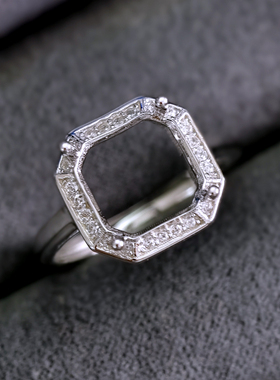 【镶口：10X10mm】方形戒托女925纯银镀金女款戒指空托活圈设计