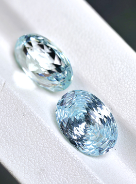 流星雨冰蓝海蓝宝椭圆形10X14mm千禧切割高精切蛋形鸽子蛋戒面