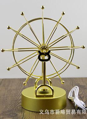 H818金色摩天轮永动仪全金属框天体仪无极磁性摇摆器大号动态摆件