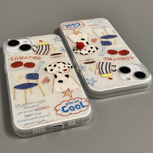 小众卡通涂鸦斑点狗适用苹果15promax手机壳iPhone14新款13pro少女14promax双层imd全包15防摔15PM保护套16PM - 图3