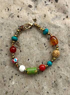 新中式藏式复古民族风手链秋冬新款天然石串珠配饰编织手绳女款