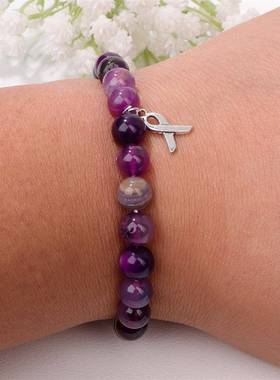 厂家HIV世界艾滋日标志红丝带天然石头珠子手链欧美跨境串珠