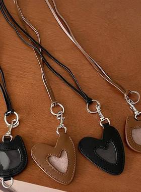 皮质爱心猫猫头小包零钱包钥匙项链挂饰女小众独特设计毛衣链配饰