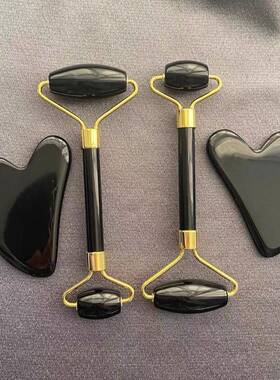 厂家黑曜石玉石滚轮刮痧板套装黑曜石刮痧板面部刮板