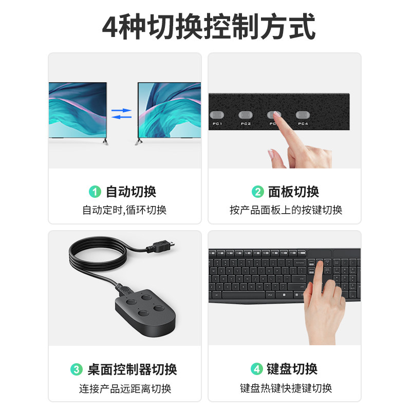 迈拓维矩 DP切换器KVM2口 2进1出电脑共用鼠标键盘显示器高清4k 分配器显示一分二usb打印机共享器 PK401 4
