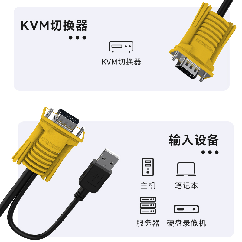 迈拓维矩KVM连接线 单调头线切换器电脑显示器vga+usb数据线连接电视投影仪USB转接头分线器 - 图1