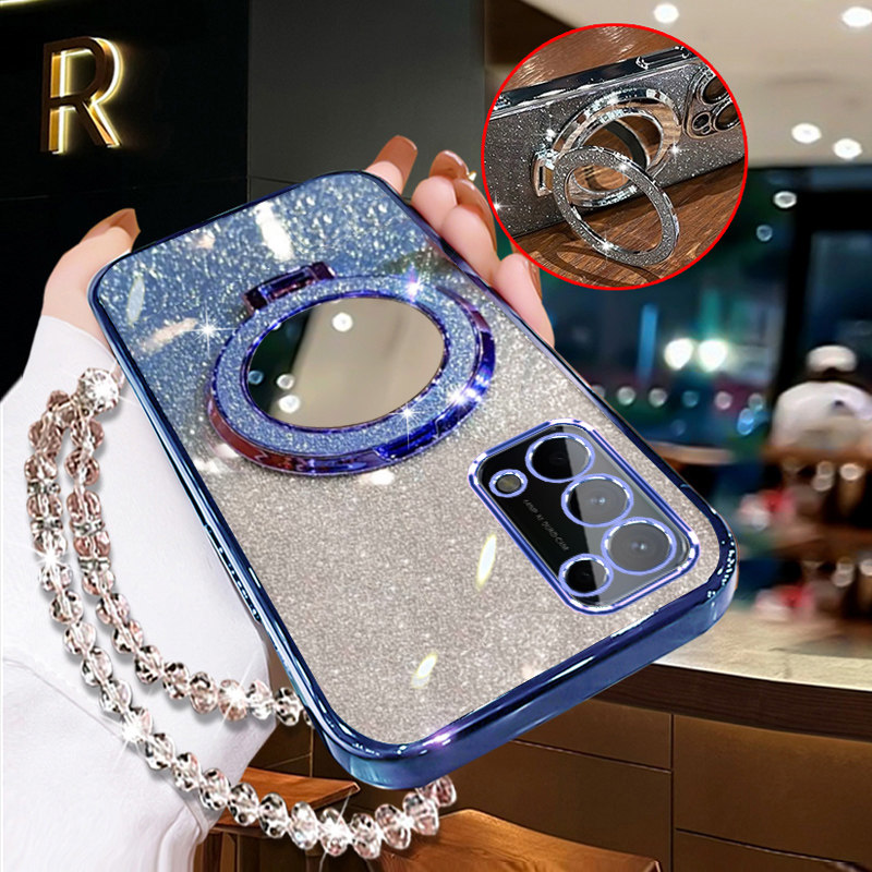 OPPOreno5手机壳Reno5K女潮PEGM10新款Oppo闪粉高级电镀软壳0PP0rno5全包镜头opopreno5pro曲屏PRO网红补妆镜