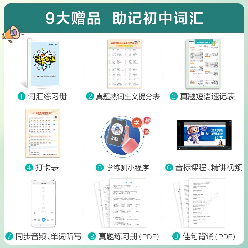 星火英语初中英语词汇2025中考英语词汇乱序版初中英语单词书3500词汇必背手册初一二初三七八九年级必背考纲词汇单词记背单词大全