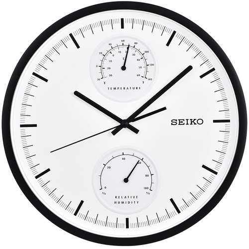 SEIKO日本精工时钟温度计 湿度计多功能静音扫秒现代简约石英挂钟 - 图0