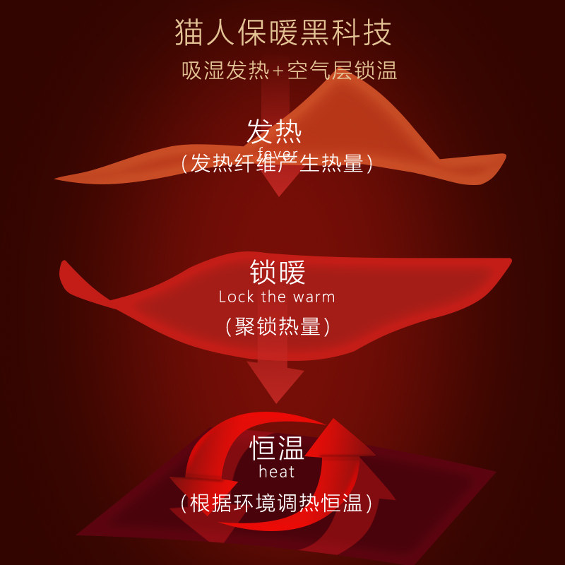 猫人无痕保暖男士套装恒温加绒秋衣 猫人凯登保暖套装
