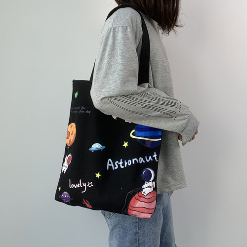 帆布包包女2024年新款布兜单肩帆布袋学生手提袋拎书袋韩风布袋子-图1