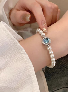 新款珍珠海宝蓝手链女生小众设计精致串珠轻奢风气质闺蜜手饰