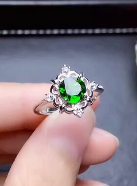 天然透辉石戒指女款纯银简约时尚
