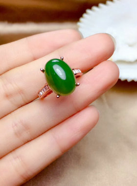 天然和田碧玉戒指女S925纯银简约