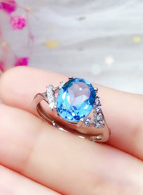 S925银天然托帕石戒指女简约时尚