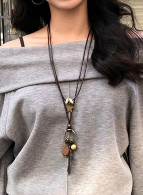 复古做旧蝴蝶结金属项链民族风波西米亚简约百搭长款圆环吊坠2025