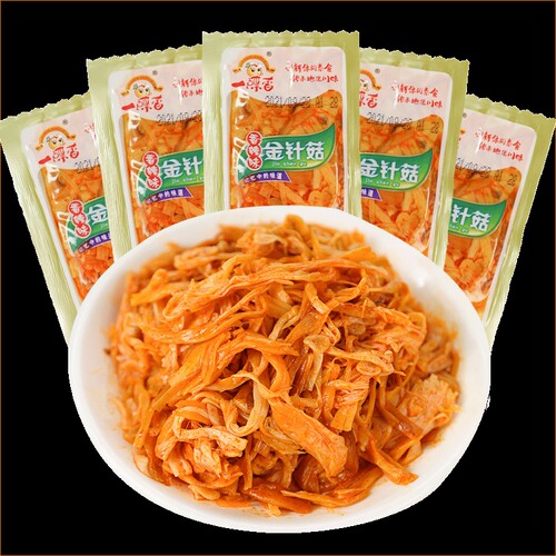 一碟香香辣金针菇开袋即食零食小包装红油下饭菜麻辣素食休闲小吃 - 图0
