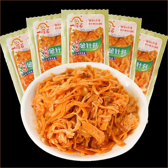 一碟香香辣金针菇开袋即食零食小包装红油下饭菜麻辣素食休闲小吃