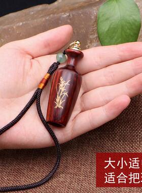 紫檀木鼻烟壶实木原色铜镶嵌兰花