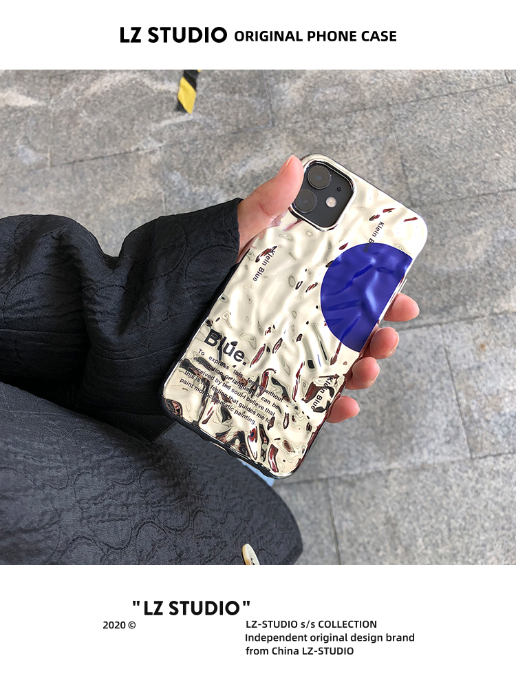 lz原创克莱因蓝15手机壳11适用iPhone16promax新款17电镀14苹果13华为mate60pro保护套软壳高级简约ins水波纹 - 图2