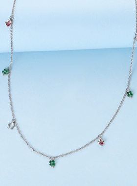 潘家小众设计轻奢四叶草瓢虫马蹄铁项链铜镀S925银2024原创新款