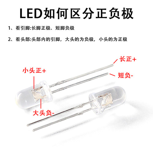 5mm发光二极管草帽LED灯珠仪表白发红黄蓝绿共阳阴紫色七彩红发绿 - 图1