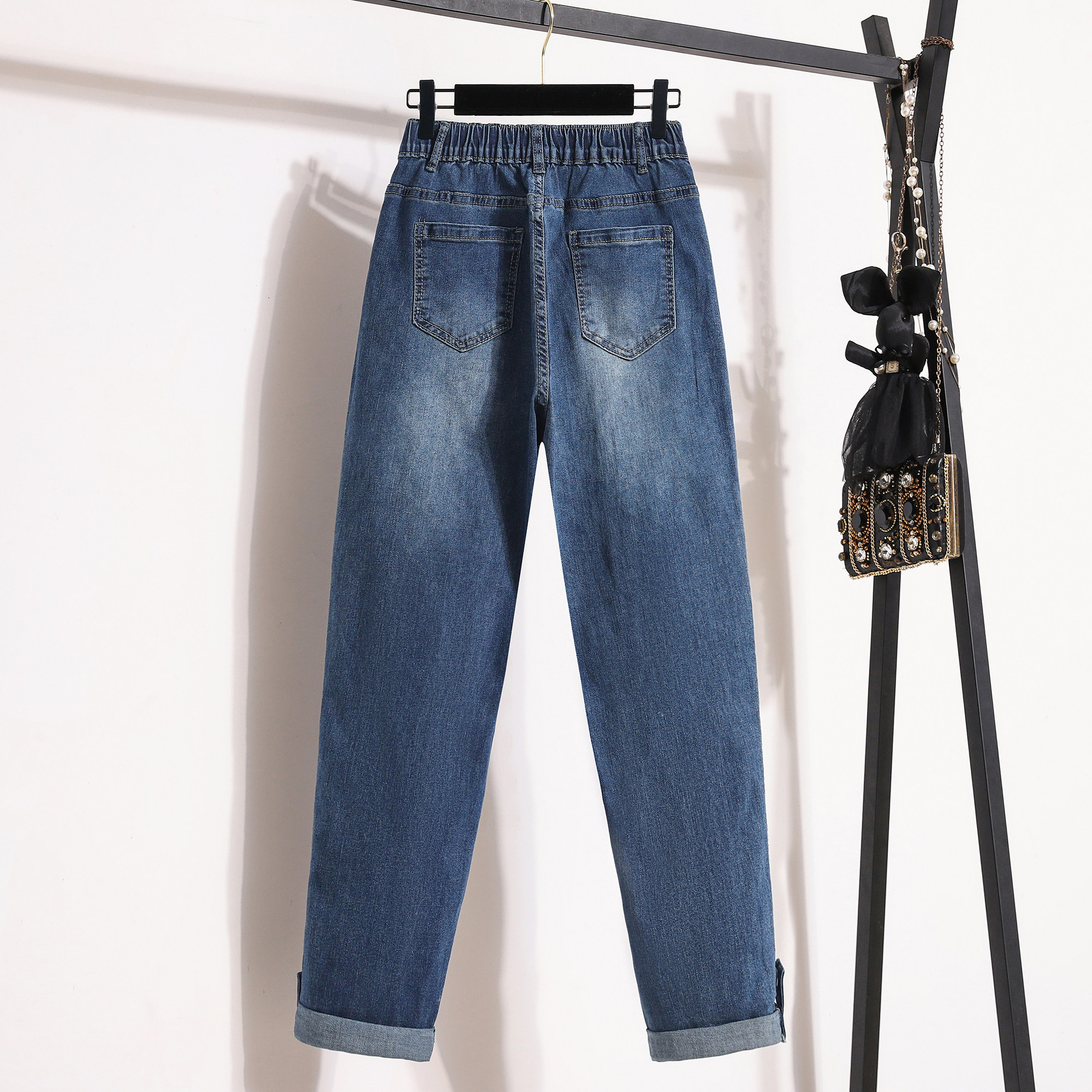 大码女装简约卷边透气休闲牛仔裤2026春季新款高腰遮胯显瘦阔腿裤,淘宝优惠券,粉丝福利购,淘宝优惠卷