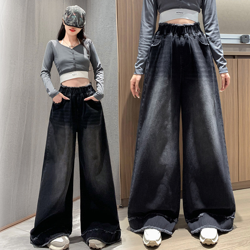 梨形身材胖MM遮肉显瘦牛仔拖地裤女加肥加大码高腰宽松休闲阔腿裤,淘宝优惠券,粉丝福利购,淘宝优惠卷