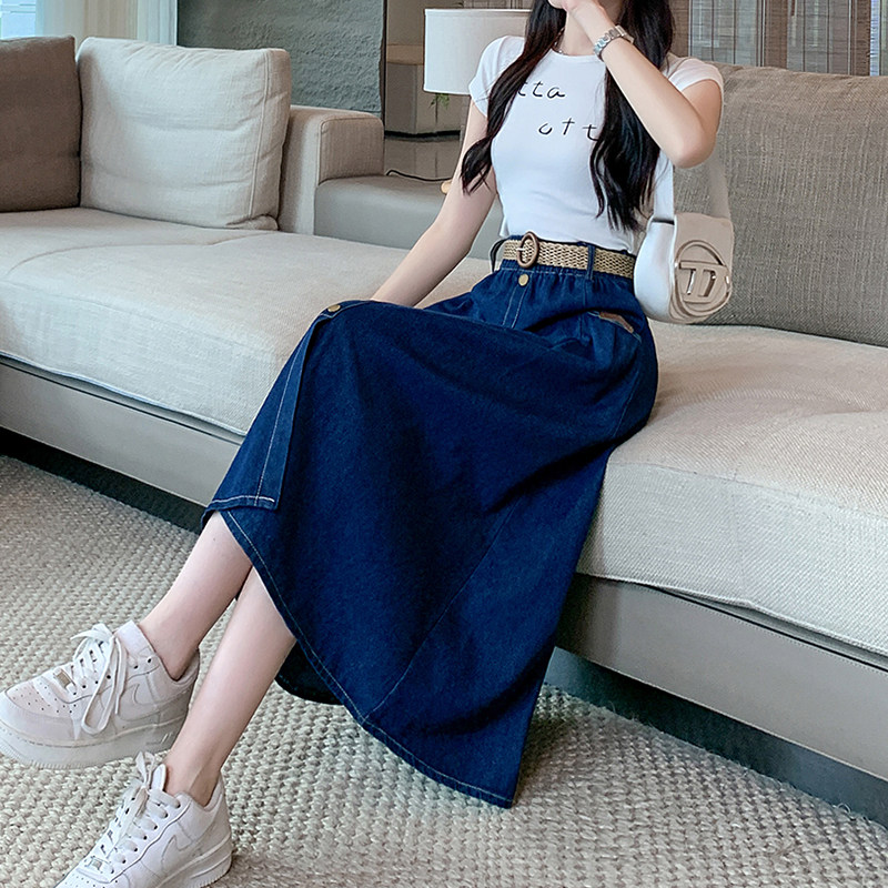 加大码时尚单排扣开叉牛仔半身裙2026春季新款高腰显瘦百搭A字裙,淘宝优惠券,粉丝福利购,淘宝优惠卷
